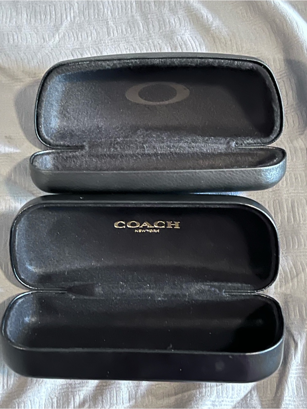 Coach and Oakley Black Hard Shell Eyeglass Case with Logos